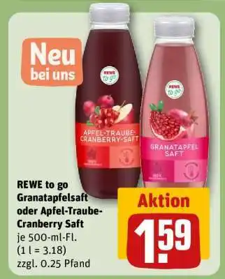 REWE REWE to go Granatapfelsaft oder Apfel-Traube-Cranberry Saft Angebot