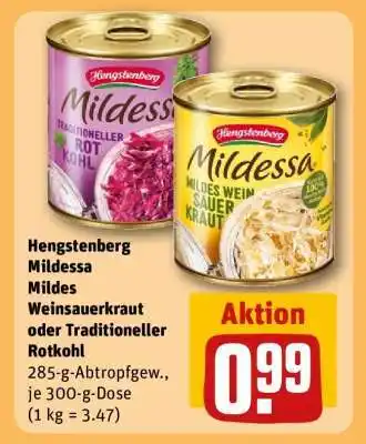 REWE Hengstenberg Mildessa Mildes Weinsauerkraut oder Traditioneller Rotkohl Angebot