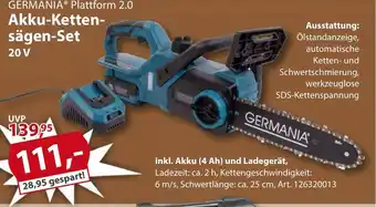 Sonderpreis Baumarkt GERMANIA Plattform 2.0 Akku-Kettensägen-Set 20V Angebot