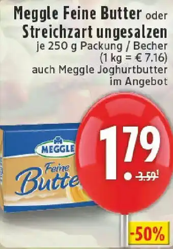 Edeka Meggle Feine Butter oder Streichzart ungesalzen Angebot
