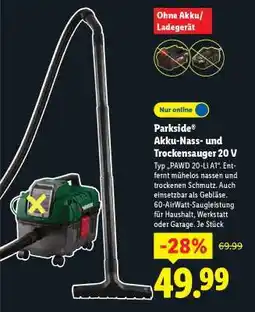 Lidl PARKSIDE Akku-Nass-und Trockensauger, 20 V Angebot