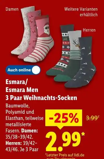 Lidl Esmara damen/herren 3 paar weihnachts-socken Angebot