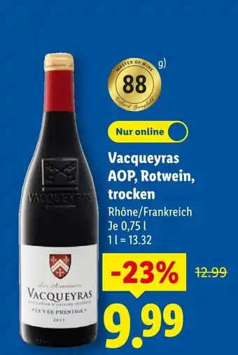 Lidl Vacqueyras vacqueyras aop, rotwein, trocken Angebot