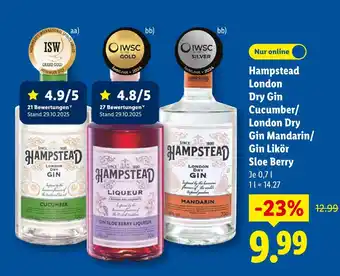 Lidl Hampstead london dry gin cucumber Angebot