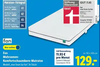 Lidl Fan fan mehrzonen-komfortschaumkern-matratze Angebot