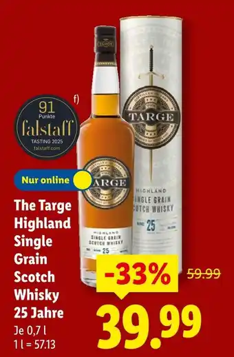 Lidl Targe highland single grain scotch whisky 25 jahre Angebot