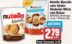 AEZ Nutella Biscuits oder kinder Kinderini Milch und Kakao Angebot