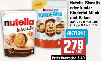 AEZ Nutella Biscuits oder kinder Kinderini Milch und Kakao Angebot