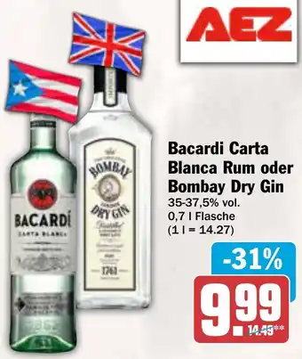 AEZ Bacardi Carta Blanca Rum oder Bombay Dry Gin Angebot