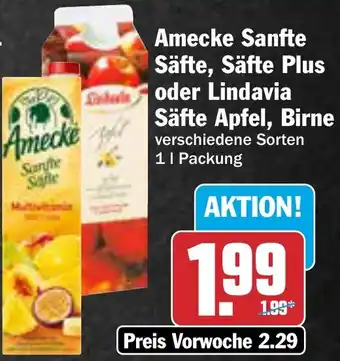 AEZ Amecke Sanfte Säfte, Säfte Plus oder Lindavia Säfte Apfel, Birne Angebot
