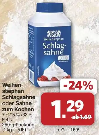 Famila Nord West Weihenstephan Schlagsahne oder Sahne zum Kochen Angebot
