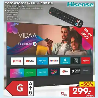 Netto Marken-Discount Hisense Tv 50ae7050f 4k Ultra Hd 5o Zoll Angebot