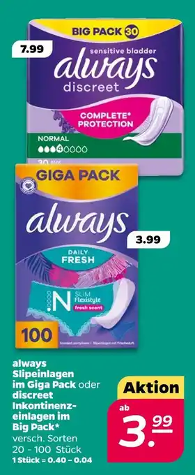 NETTO Always discreet inkontinenzeinlagen big pack Angebot