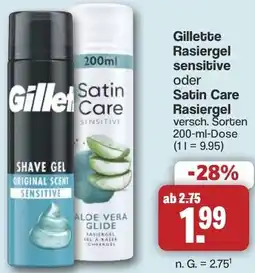 Famila Nord West Gillette Rasiergel sensitive oder Satin Care Rasiergel Angebot