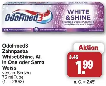Famila Nord West Odol-med3 Zahnpasta White&Shine, All in One oder Samt Weiss Angebot