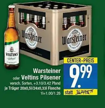 E-Center Warsteiner Oder Veltins Pilsener Angebot