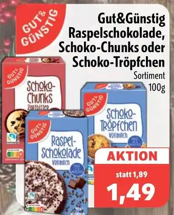 Aktiv Irma Gut&Günstig Raspelschokolade, Schoko-Chunks oder Schoko-Tröpfchen Angebot
