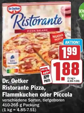 HIT Dr. Oetker Ristorante Pizza, Flammkuchen oder Piccola Angebot