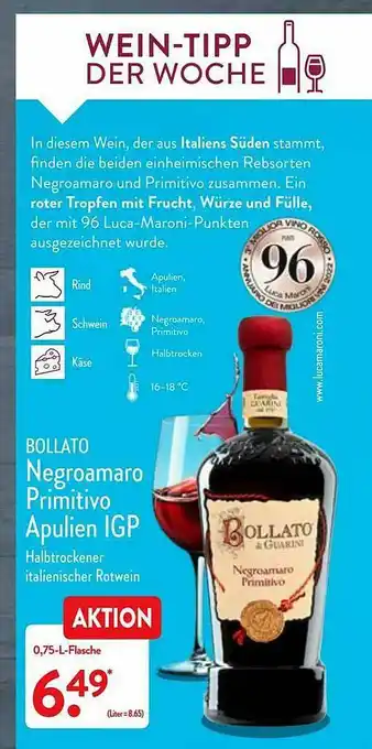 Aldi Nord Bollato Negroamaro Primitivo Apulien Igp Angebot