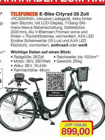 Jawoll Telefunken E-bike Cityrad 28 Zoll „rc 830-840“ Angebot