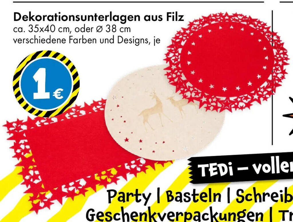 Dekorationsunterlagen aus Filz Angebot bei TEDi