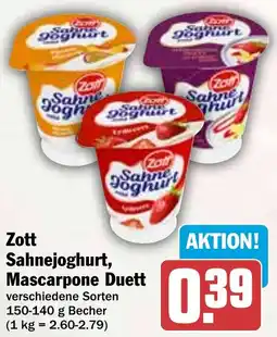HIT Zott Sahnejoghurt, Mascarpone Duett Angebot