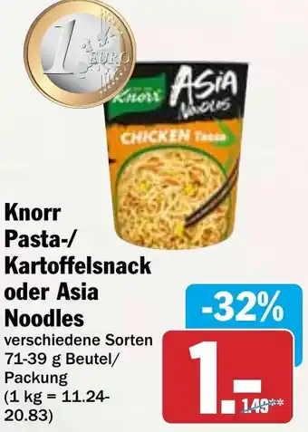 HIT Knorr Pasta-/ Kartoffelsnack oder Asia Noodles Angebot