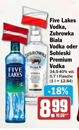 HIT Five Lakes Vodka, Zubrowka Biala Vodka oder Premium Vodka Angebot
