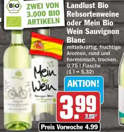 HIT Landlust Bio Rebsortenweine oder Mein Bio Wein Sauvignon Blanc Angebot