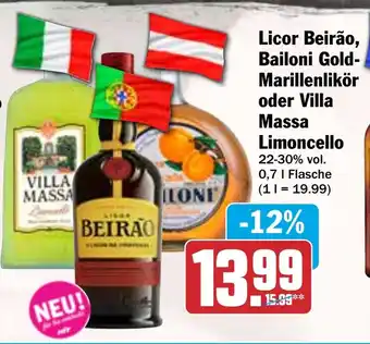 HIT Licor Beirão, Bailoni Gold- Marillenlikör oder Villa Massa Limoncello Angebot