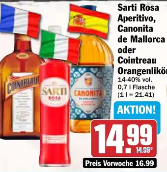 HIT Sarti Rosa Aperitivo, Canonita de Mallorca oder Cointreau Orangenlikör Angebot