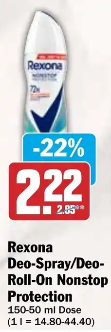 HIT Rexona Deo-Spray/Deo- Bodylotion Roll-On Nonstop Protection Angebot