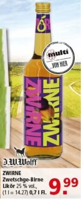 Multi Markt ZWIRNE Zwetschge-Birne Likör Angebot