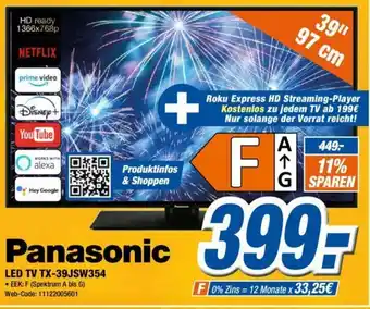 Expert Panasonic LED TV 39" | TX-39JSW354 Angebot