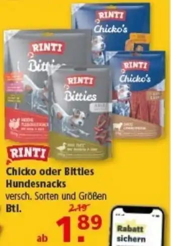 Multi Markt RINTI Chicko oder Bitties Hundesnacks Angebot