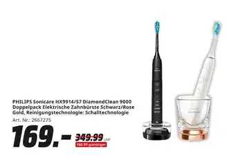 MediaMarkt Philips sonicare hx9914/57 diamondclean 9000 doppelpack elektrische zahnbürste schwarz/rose gold Angebot