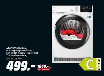 MediaMarkt Aeg tr8t60685 8kg wärmepumpentrockner serie 8000 absolutecare Angebot