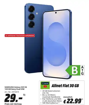 MediaMarkt Samsung galaxy s25 5g 128 gb navy dual sim Angebot