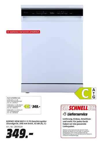MediaMarkt Koenic kdw 6021-1 c fs geschirrspüler Angebot