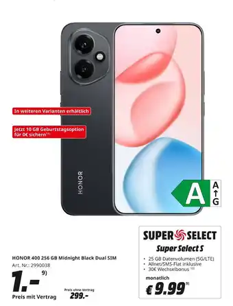 MediaMarkt Honor honor 400 256 gb midnight black dual sim Angebot