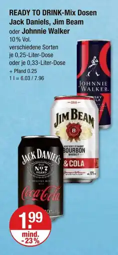 V Markt Jack daniels coca cola ready to drink-mix dose Angebot