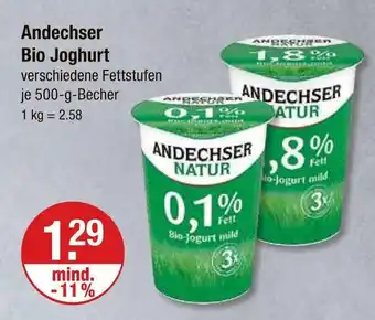 V Markt Andechser bio joghurt 0,1% fett Angebot