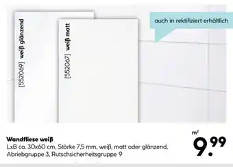 Hellweg Wandfliese weiß Angebot