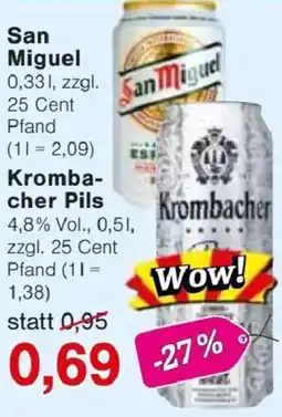 Jawoll San Miguel oder Krombacher Pils Angebot