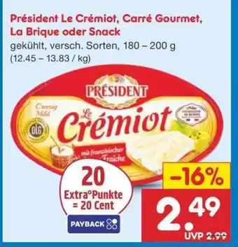 Netto Marken-Discount Président Le Crémiot, Carré Gourmet, La Brique oder Snack Angebot