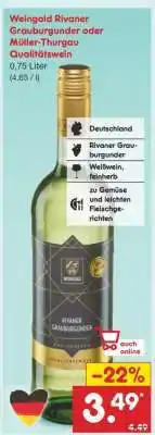 Netto Marken-Discount Weingold Rivaner Grauburgunder oder Müller-Thurgau Qualitätswein Angebot