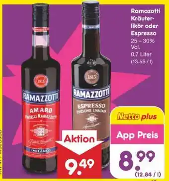 Netto Marken-Discount Ramazotti Kräuterlikör oder Espresso Angebot