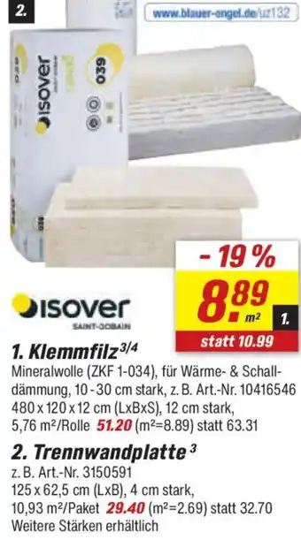toom Baumarkt Isover Trennwandplatte Angebot