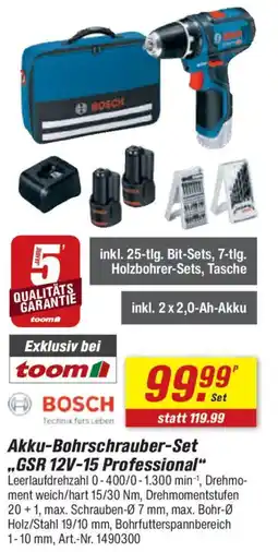 toom Baumarkt BOSCH Akku-Bohrschrauber-Set ,,GSR 12V-15 Professional" Angebot