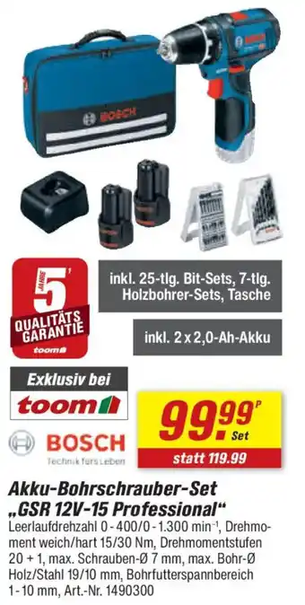 toom Baumarkt BOSCH Akku-Bohrschrauber-Set ,,GSR 12V-15 Professional" Angebot